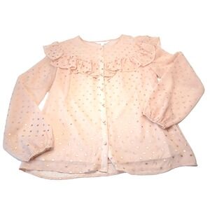 Laura Conrad Sheer‎ Soft Pink Y2K Baby Doll Ruffle Blouse Women's S Feminine